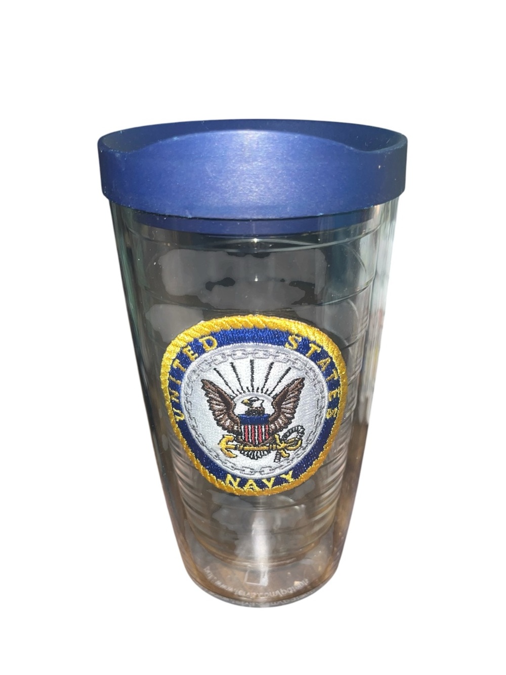 16oz Tervis Style Travel Tumbler with Blue Lid and United States Navy Patch